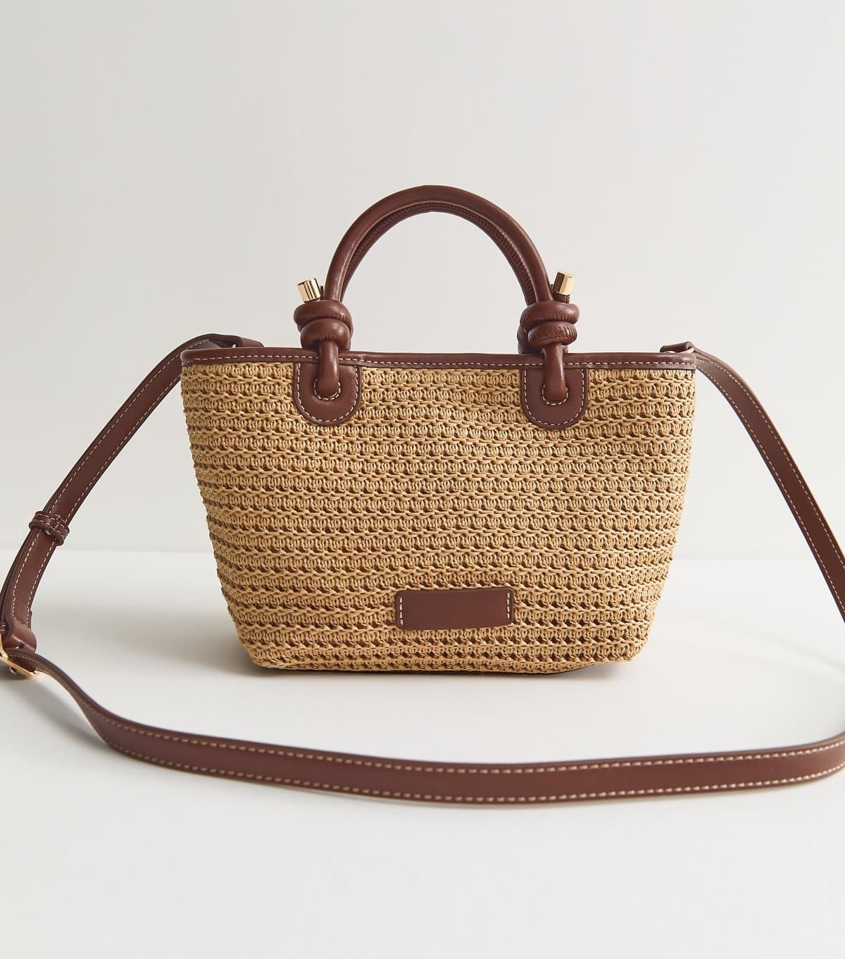 New Look New Look Stone Knot Handle Woven Mini Tote Bag