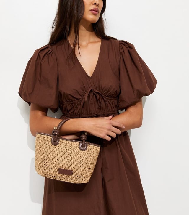 New Look Stone Knot Handle Woven Mini Tote Bag New Look - 2