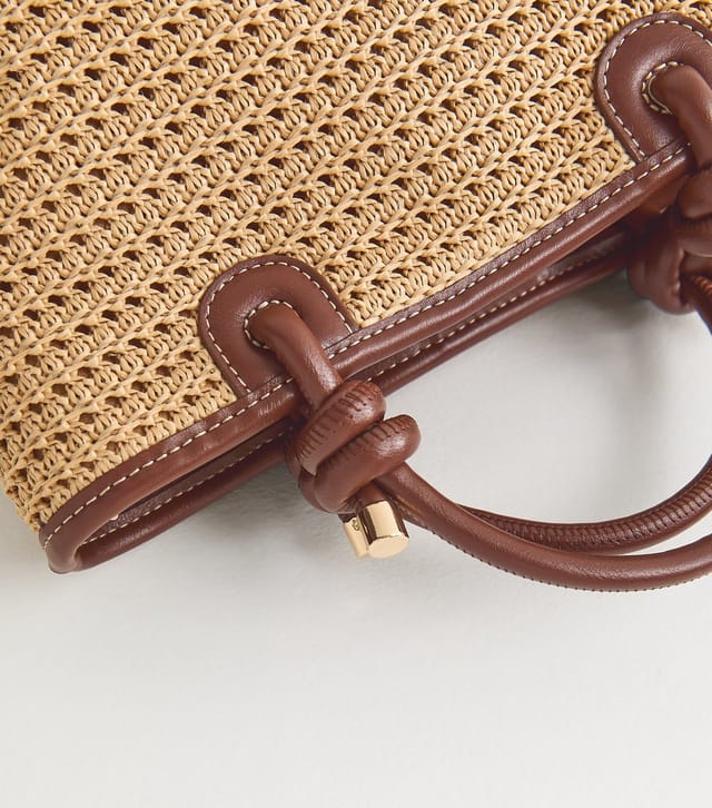 New Look Stone Knot Handle Woven Mini Tote Bag New Look - 3