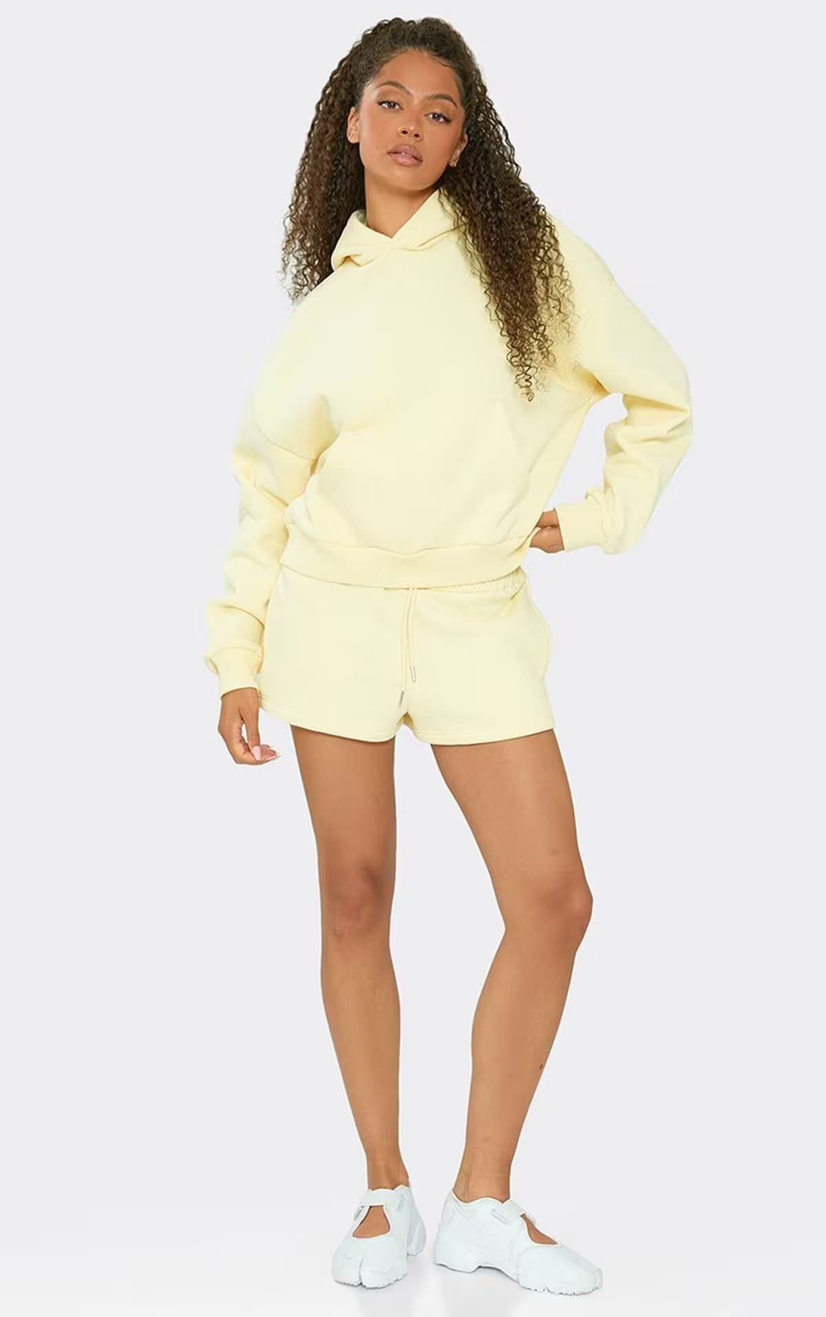 EGO Heavyweight Mid Rise Mini Sweat Shorts In Lemon, Women's Size UK 6