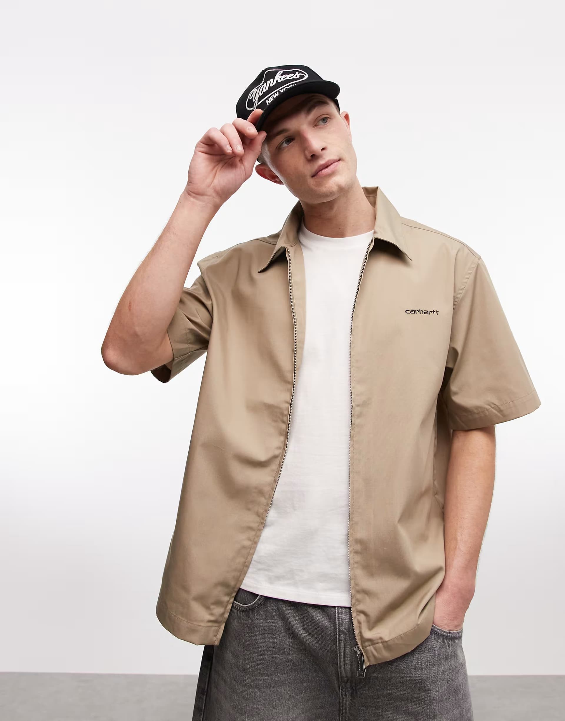 ASOS Carhartt WIP postal zip through shirt in beige