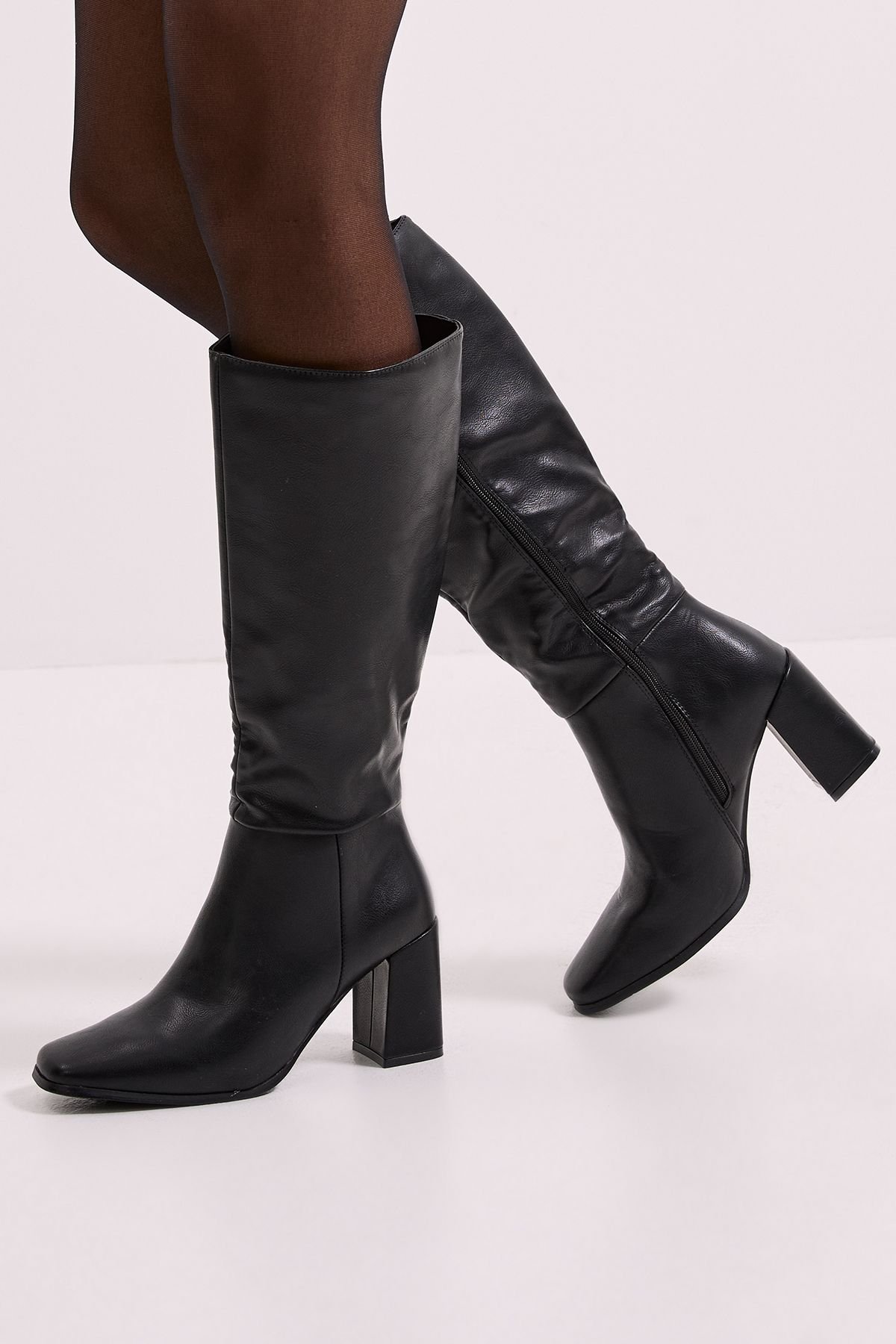 Dorothy Perkins Dorothy Perkins Women's Wide Fit Kristen Faux Leather Square Toe High Heel Knee Boots in Black - 2