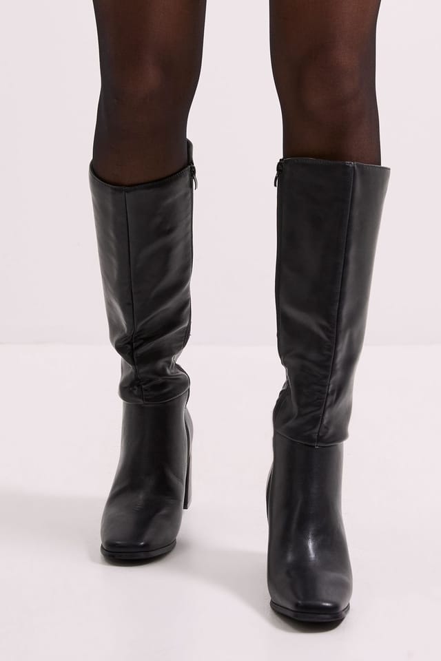 Dorothy Perkins Dorothy Perkins Women's Wide Fit Kristen Faux Leather Square Toe High Heel Knee Boots in Black - 2