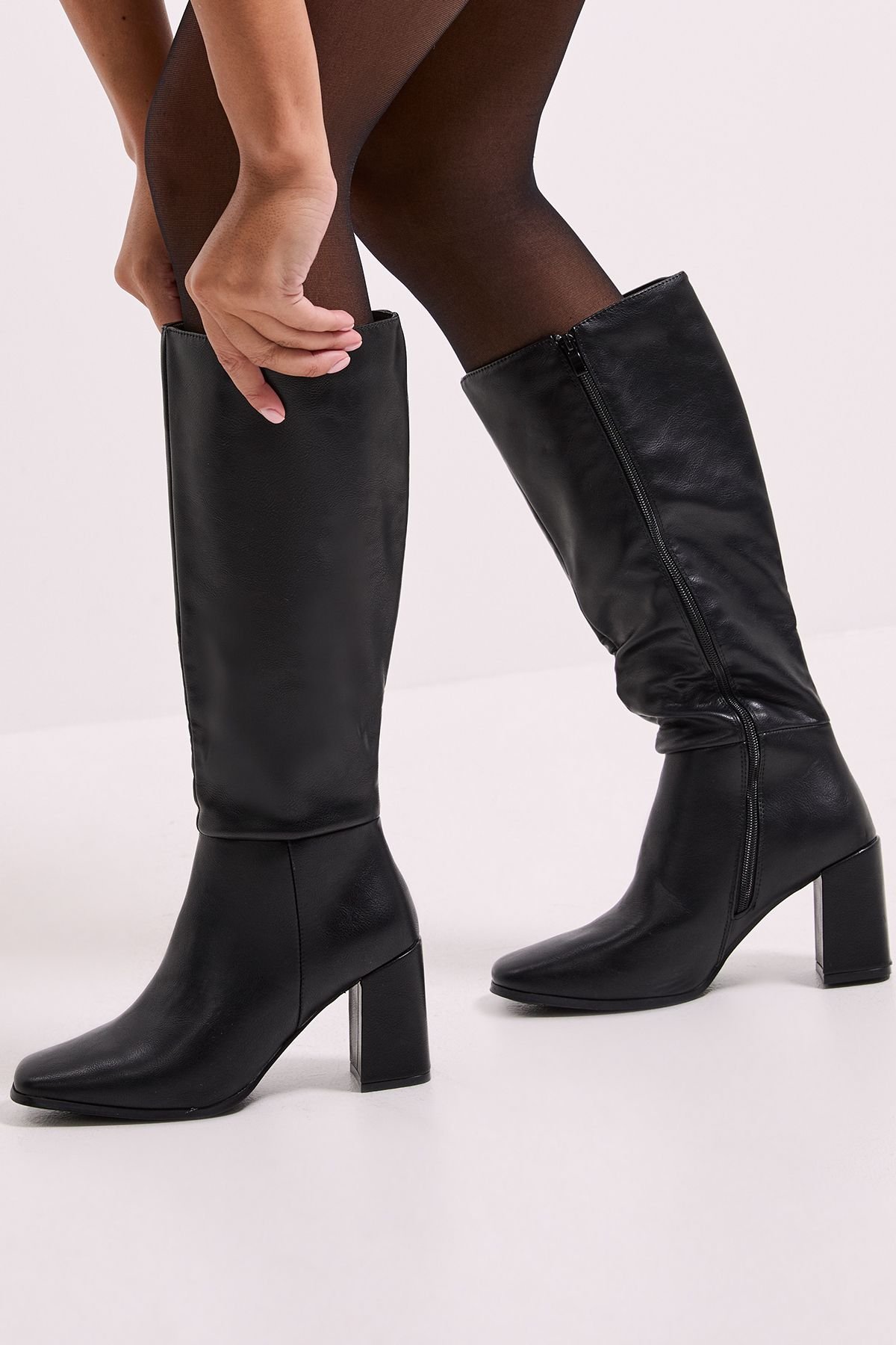Dorothy Perkins Dorothy Perkins Women's Wide Fit Kristen Faux Leather Square Toe High Heel Knee Boots in Black - 3