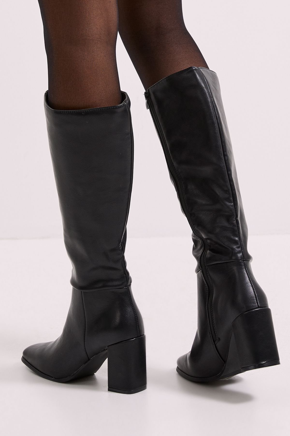 Dorothy Perkins Dorothy Perkins Women's Wide Fit Kristen Faux Leather Square Toe High Heel Knee Boots in Black - 4