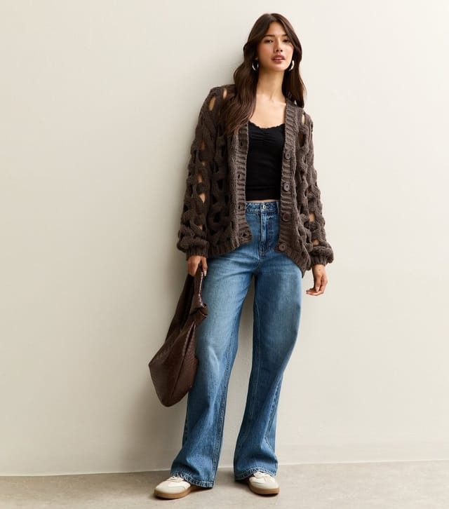 Gini London Women's Dark Brown Hollow Chunky Knit Cardigan Gini London New Look - 3