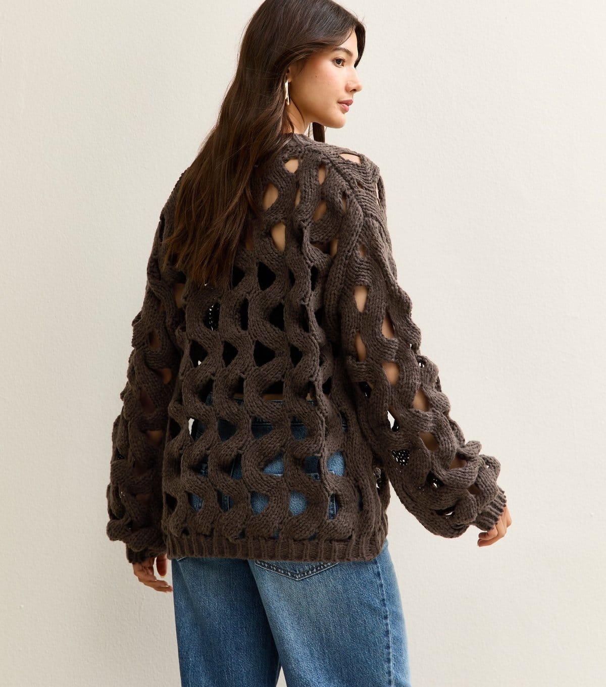 Gini London Women's Dark Brown Hollow Chunky Knit Cardigan Gini London New Look - 4