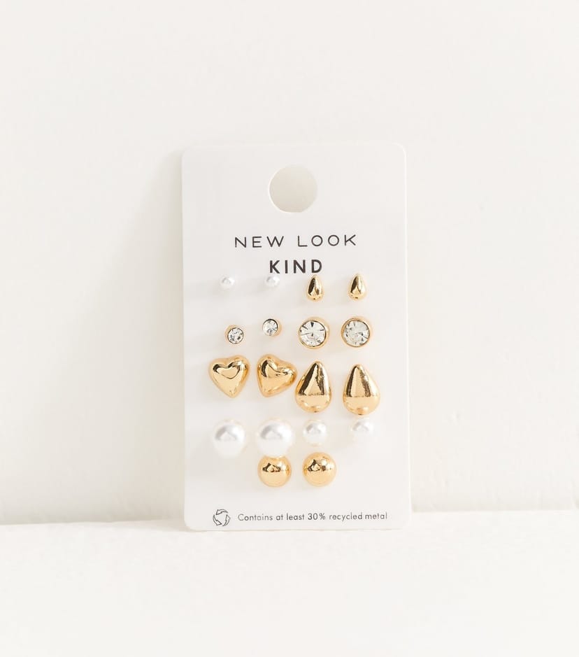 New Look Pack of 6 Gold Tone Mixed Faux Pearl Stud Earrings New Look - 1