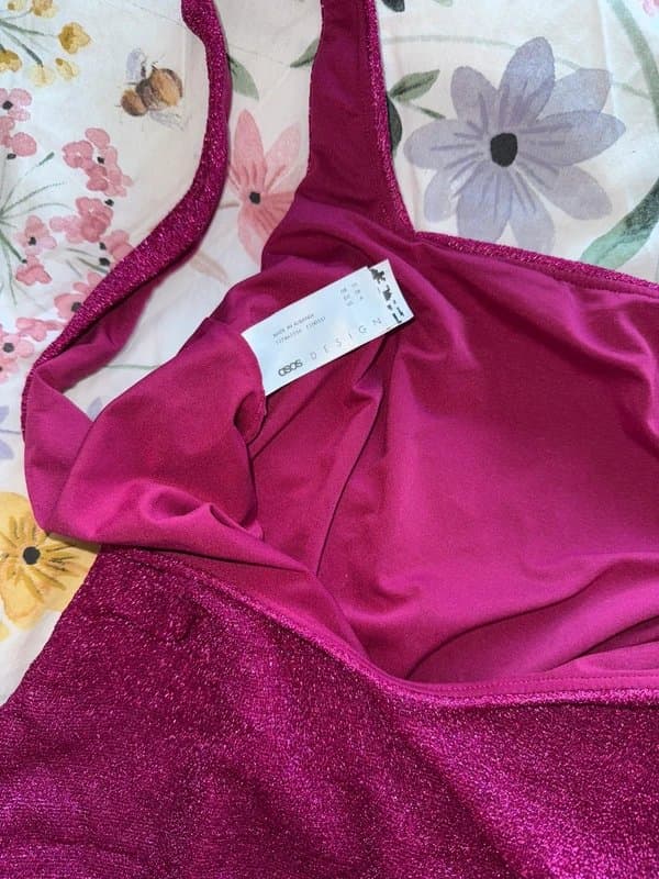 ASOS ASOS pink sparkle glitter low back swimsuit bodysuit size 10