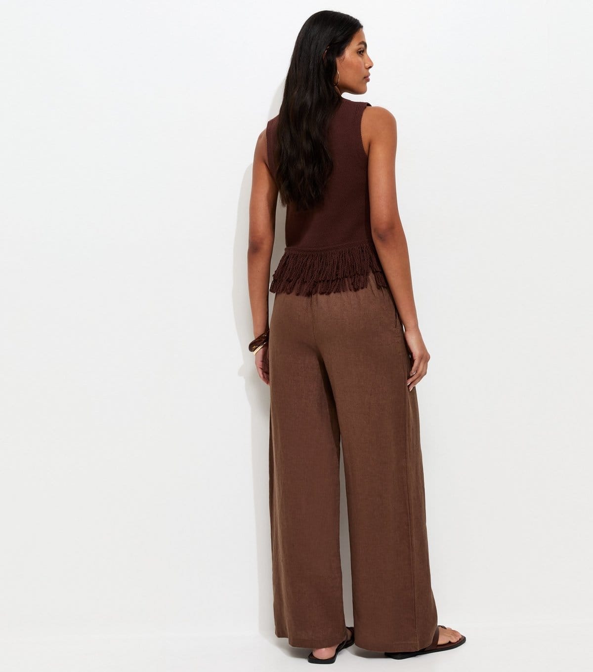 New Look Women's Dark Brown Linen Wide Leg Trousers New Look - 4