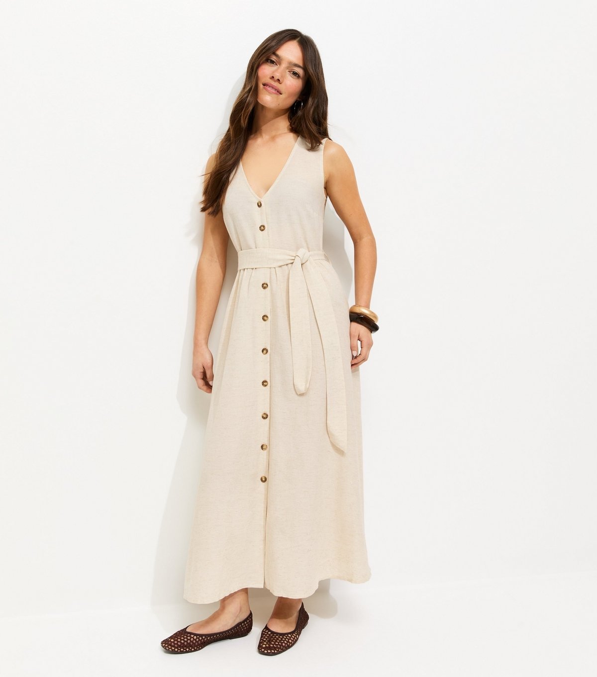 New Look Women's Petite Cream V-Neck Button Through Midi Dress New Look - 3