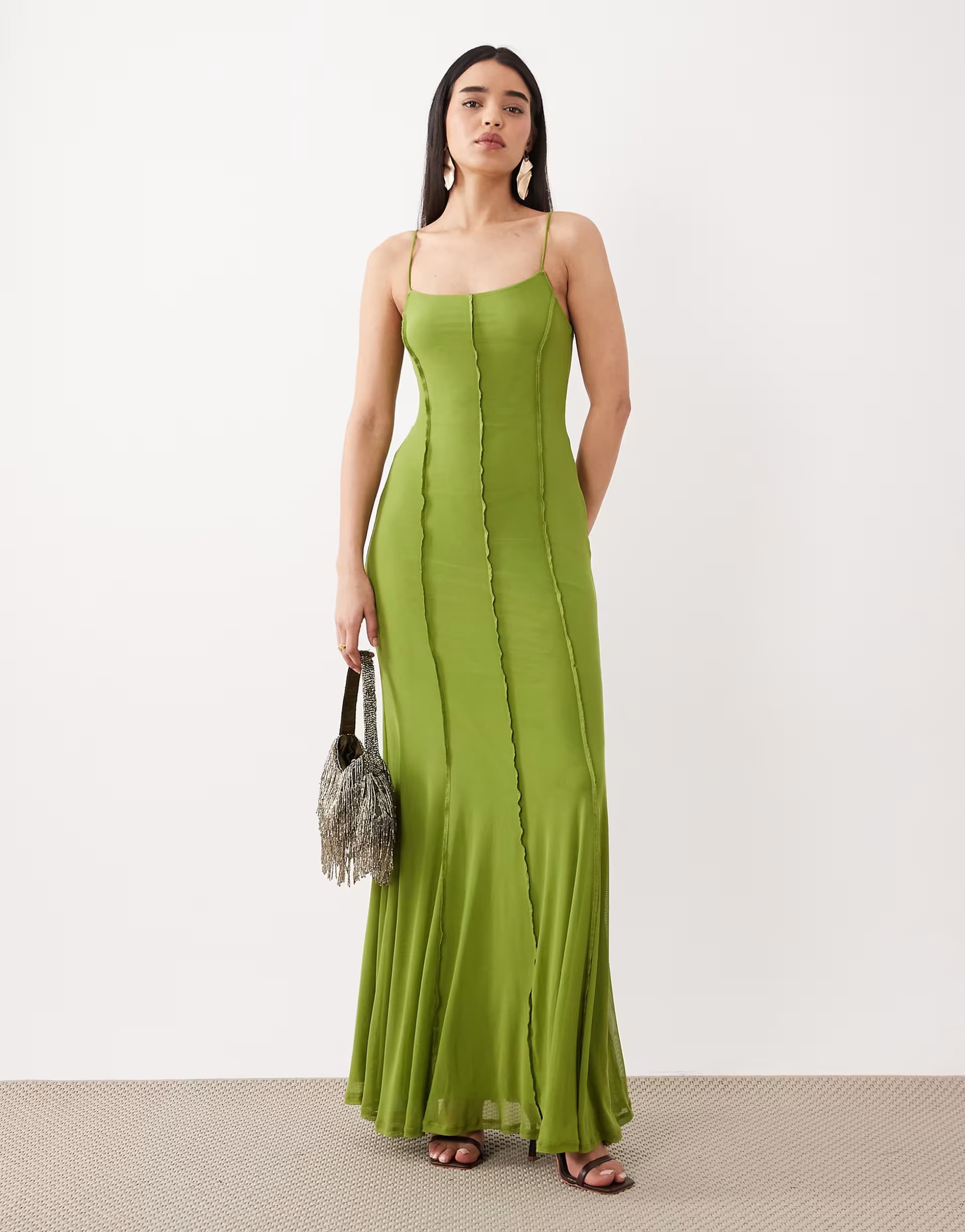 ASOS ASOS DESIGN mesh cami seam detail maxi dress in green