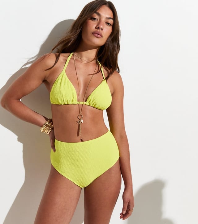 New Look Women's Bright Yellow Crinkled High Waist Bikini Bottoms New Look - 2