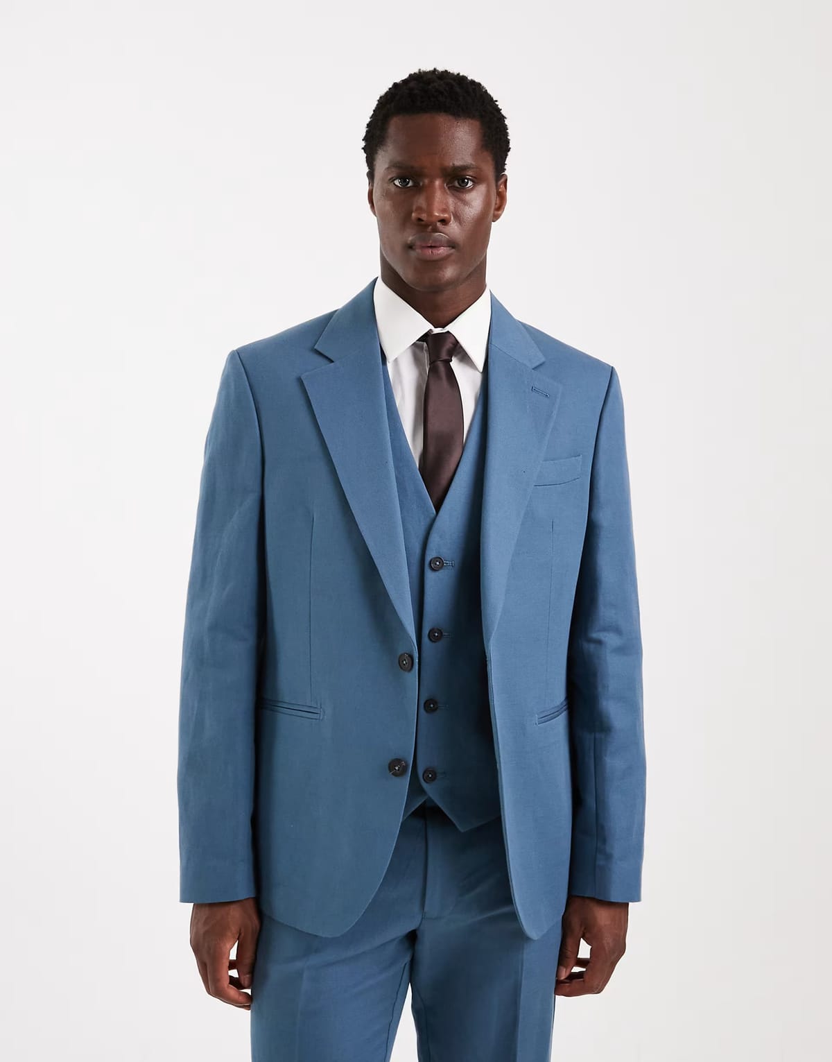 ASOS ASOS DESIGN slim suit jacket in linen rich mid blue twill - 1
