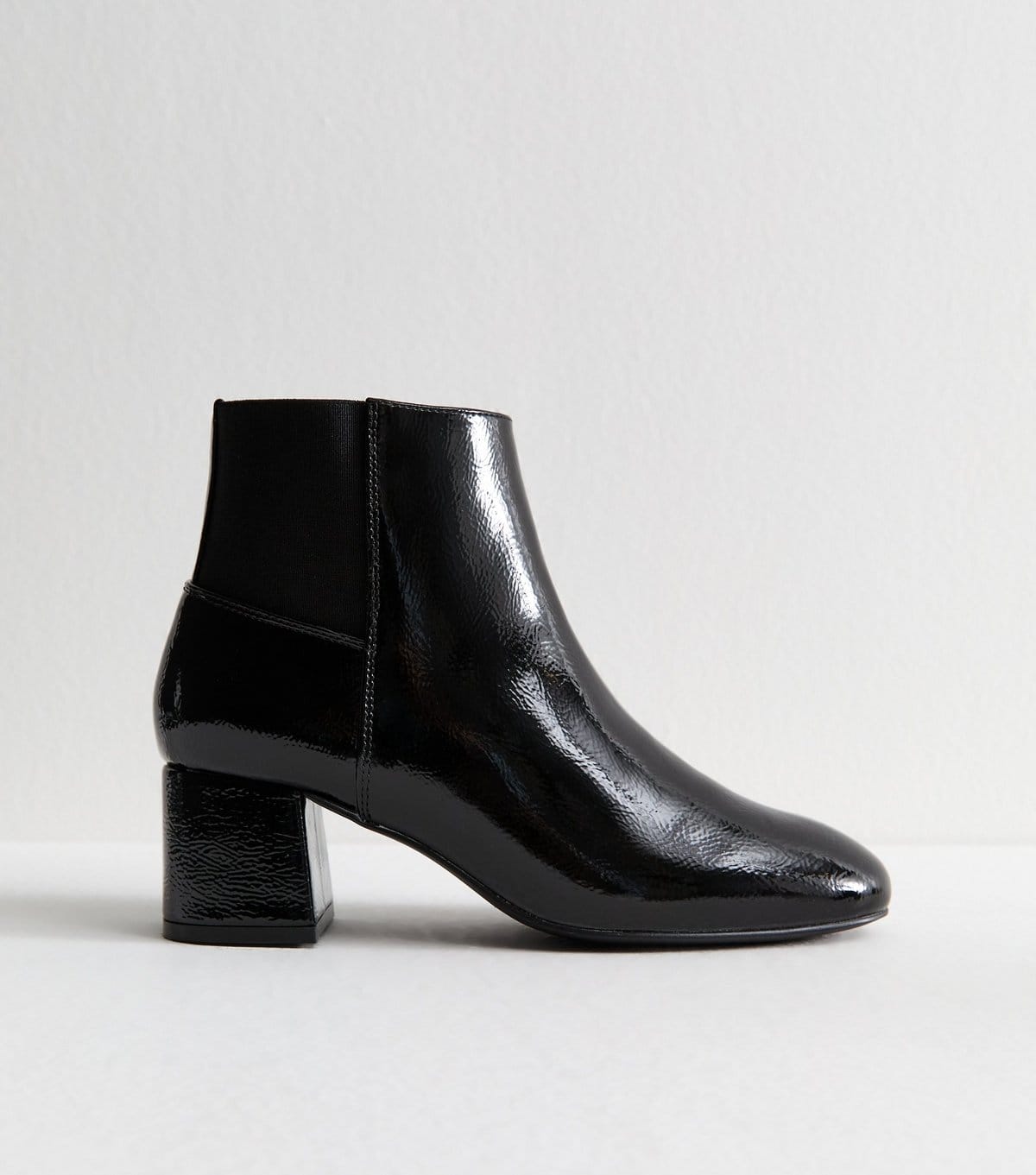 New Look Women's Black Textured Faux Leather Patent Ankle Boots Vegan New Look - 1