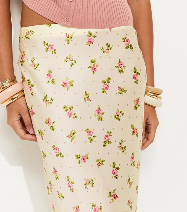 New Look Women's Cream Floral Print Lace Trim Midi Skirt New Look - 3