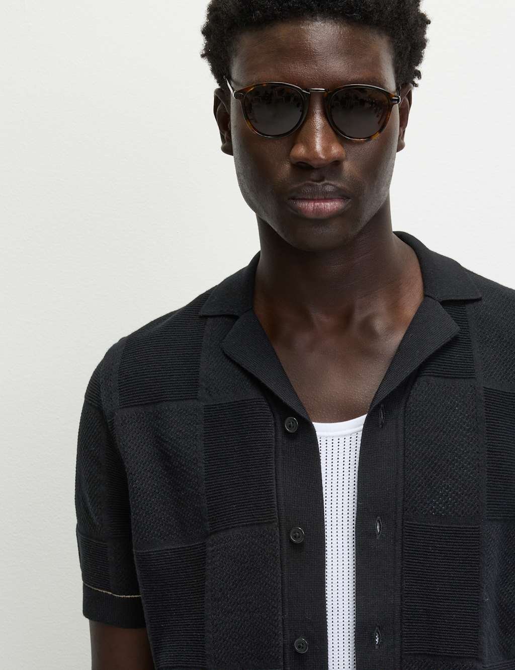 Marks & Spencer M&S Button-Through Patchwork Knitted Polo Shirt Black - 3