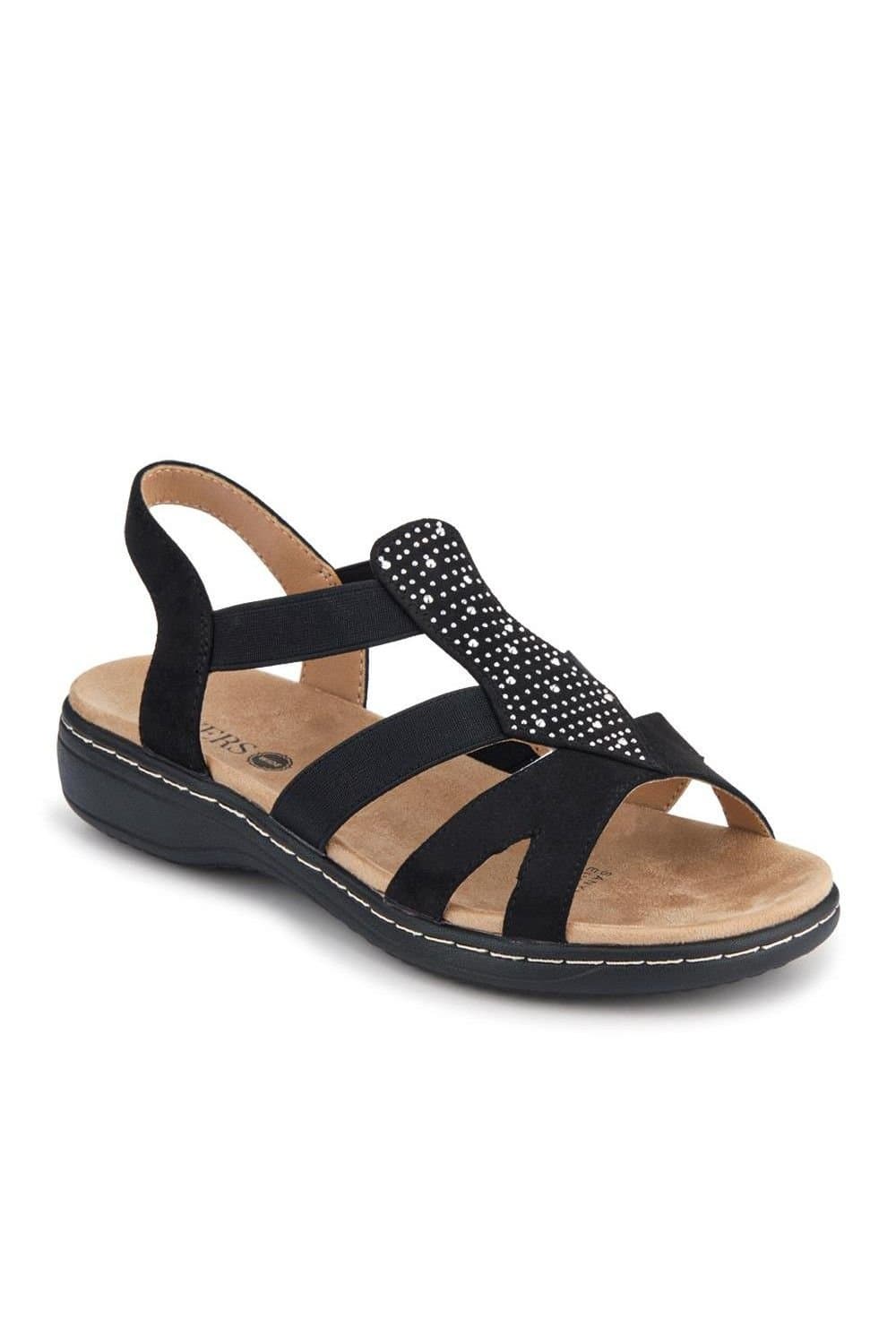 Pavers Pavers Women's Wide Fit Elasticated Sandals in Black