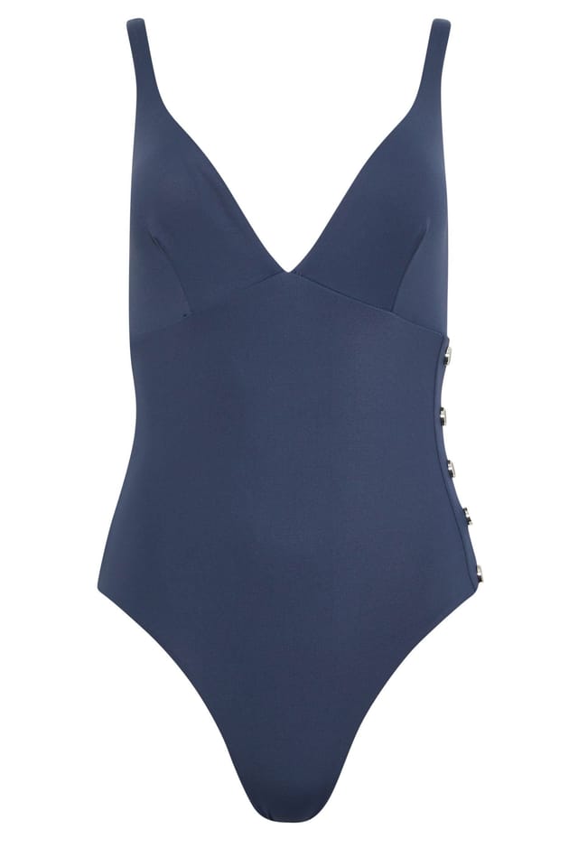 Star By Julien Macdonald Star by Julien Macdonald Women's Popper Detail Plunge Swimsuit in Dark Navy - 2