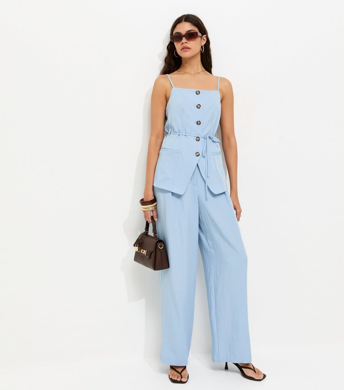 New Look Women's Light Blue Tailored Wide Leg Trousers New Look