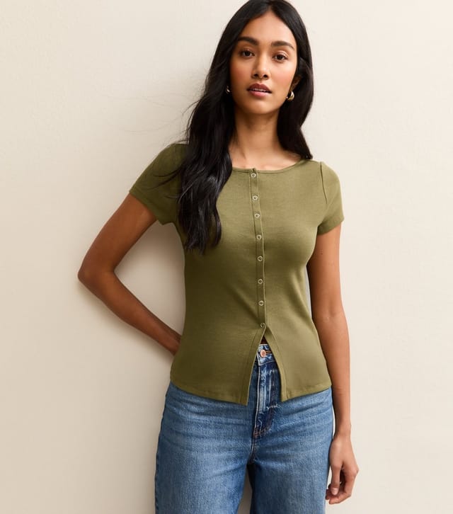 New Look Women's Dark Khaki Popper Through Top New Look - 2