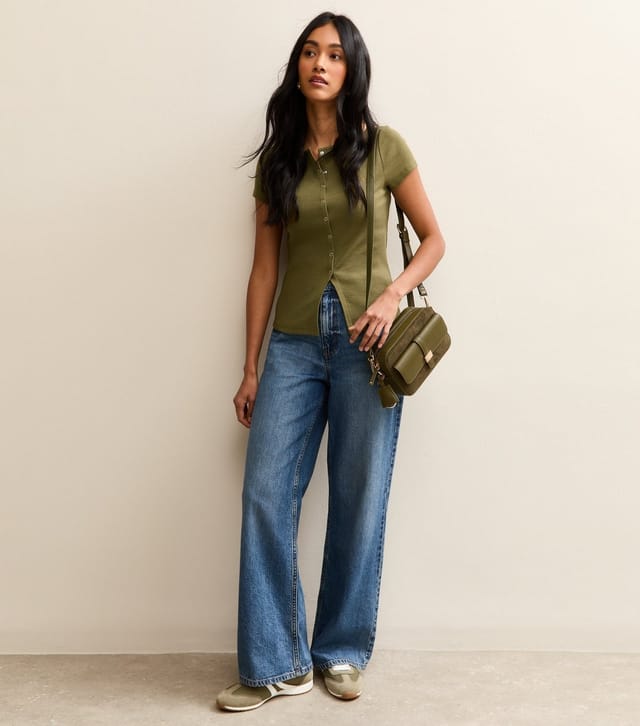 New Look Women's Dark Khaki Popper Through Top New Look - 3