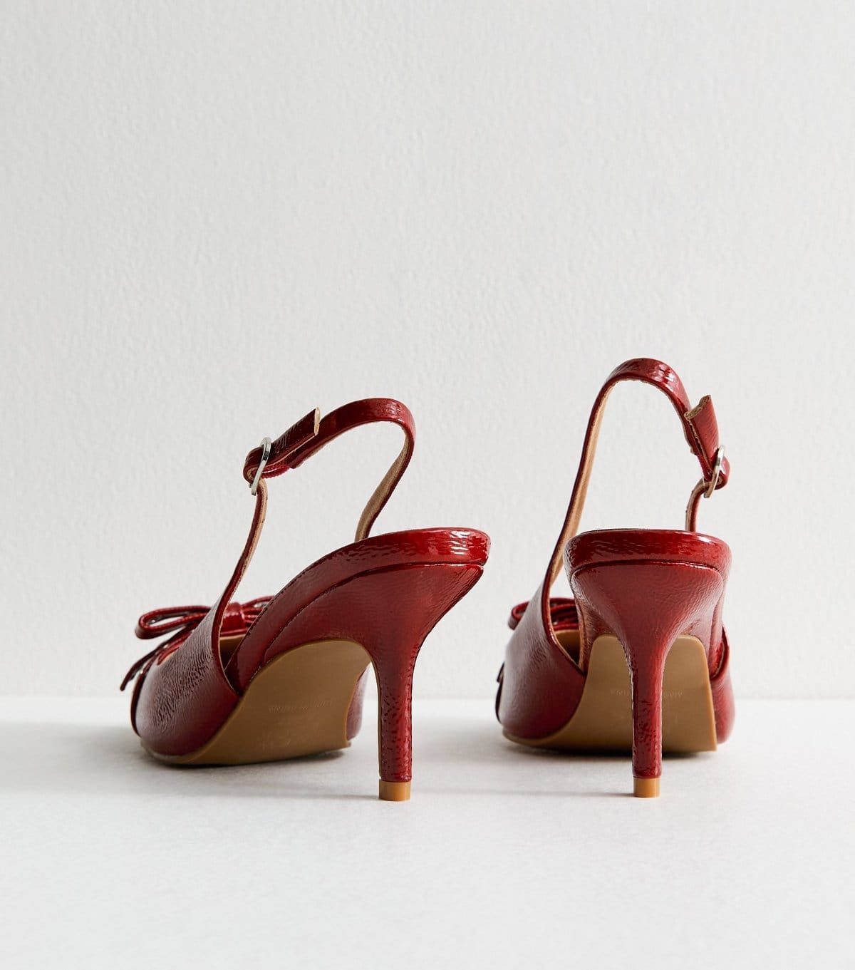 New Look Women's Bright Red Studded Bow Detail Slingback Court shoes Vegan New Look - 4