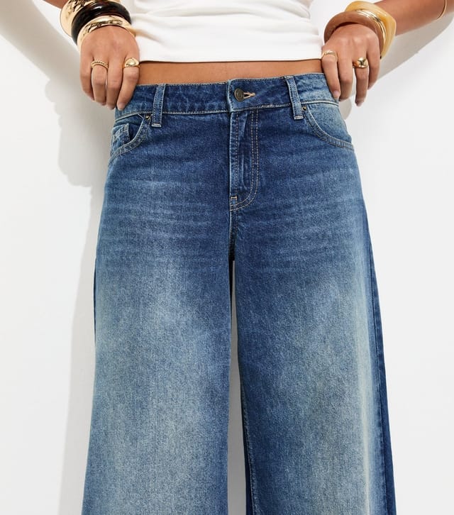 New Look Women's Dark Blue Wash Low Rise Super Wide Leg Jeans New Look - 2