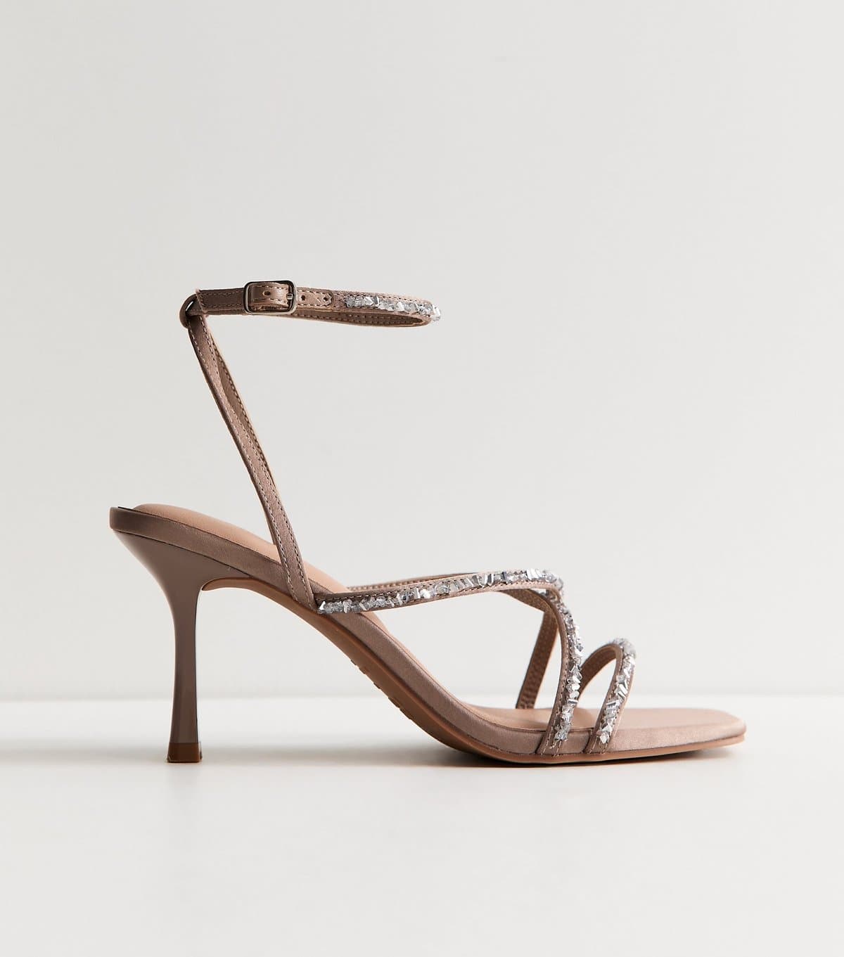New Look Women's Light Brown Beaded Strap Stiletto Sandals Vegan New Look