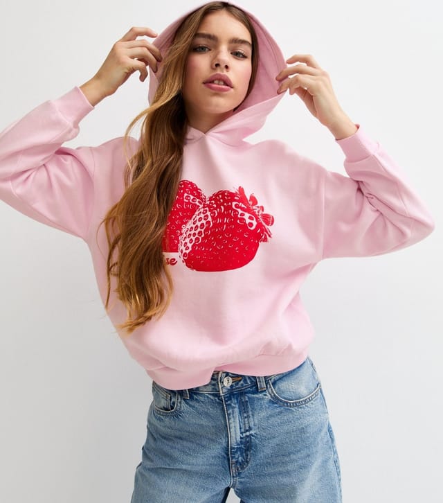 New Look Girls' Pink Strawberry Print Hoodie New Look - 2