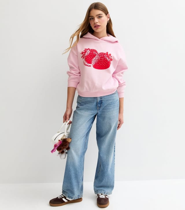 New Look Girls' Pink Strawberry Print Hoodie New Look - 3
