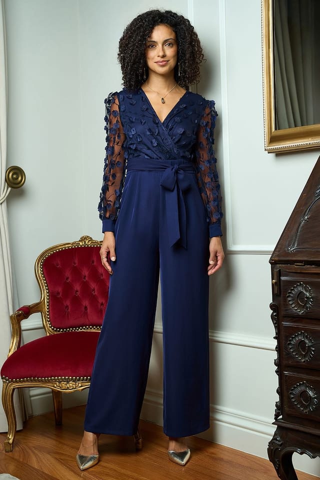 Yumi Yumi Women's Navy Flower Applique Jumpsuit - 2