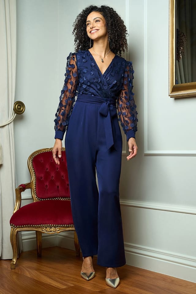 Yumi Yumi Women's Navy Flower Applique Jumpsuit - 3