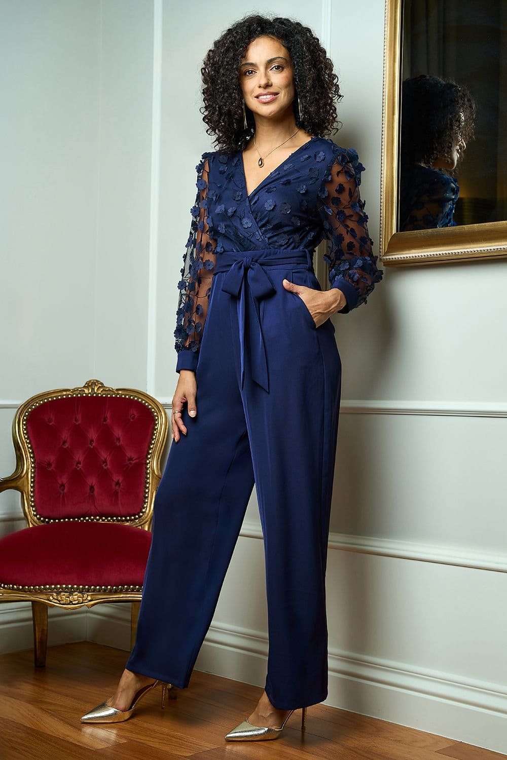 Yumi Yumi Women's Navy Flower Applique Jumpsuit - 4