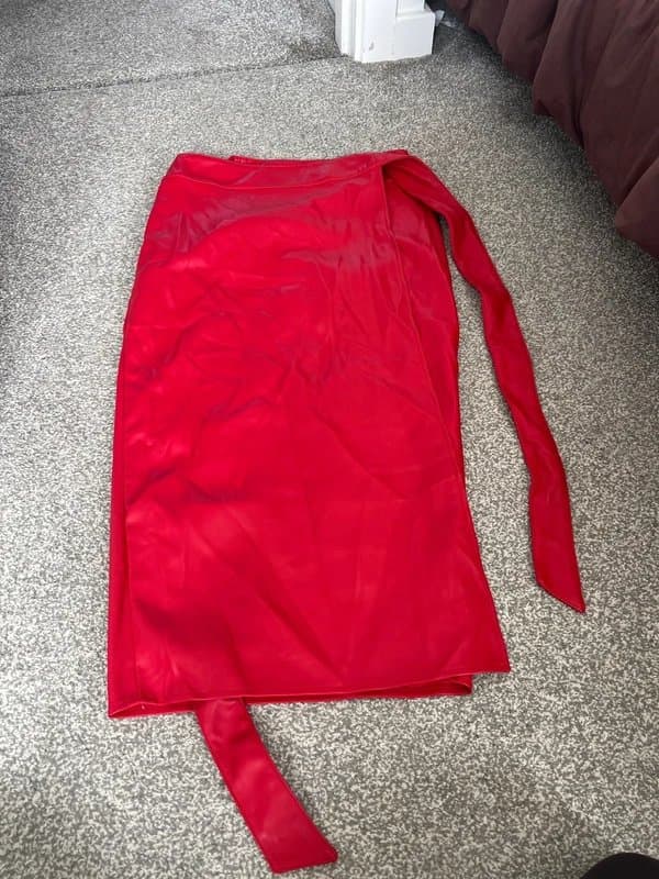 Never Fully Dressed Never fully dressed size 8 red wrap leather midi skirt