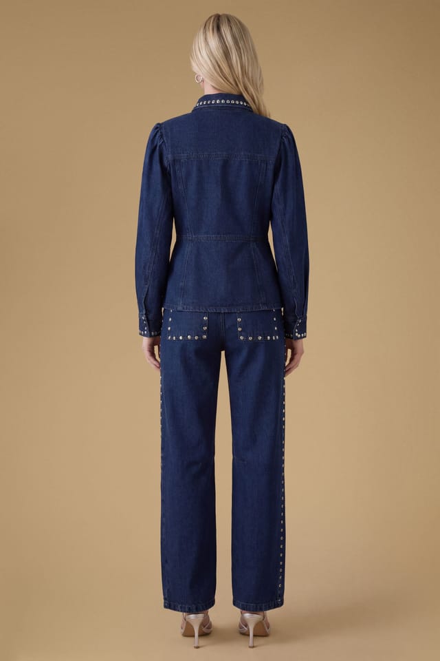 Oasis Oasis Women's Premium Stud Detail Barrell Leg Jean in Indigo - 2