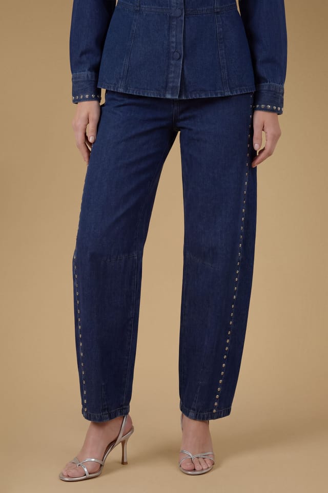 Oasis Oasis Women's Premium Stud Detail Barrell Leg Jean in Indigo - 3