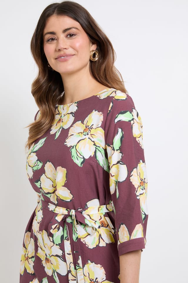 Wallis Wallis Women's Floral Belted Midi Dress in Chocolate - 2
