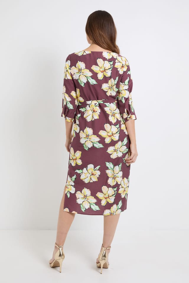 Wallis Wallis Women's Floral Belted Midi Dress in Chocolate - 3