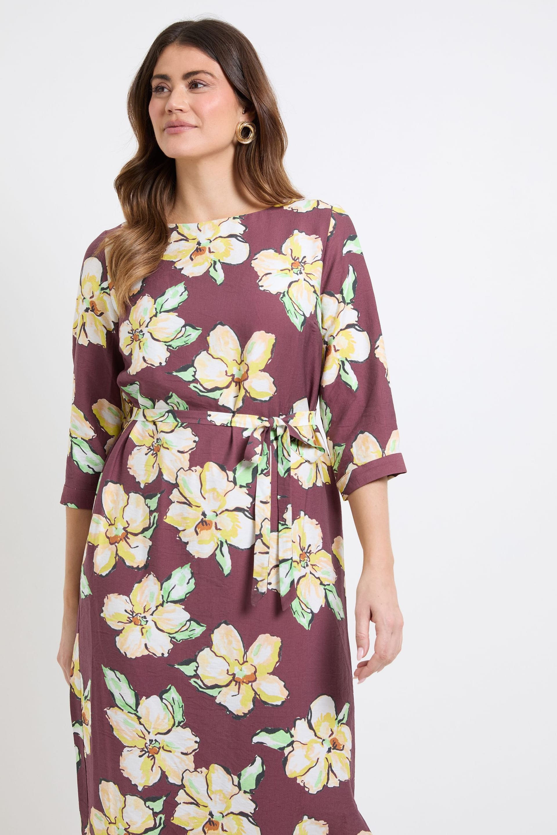 Wallis Wallis Women's Floral Belted Midi Dress in Chocolate - 4