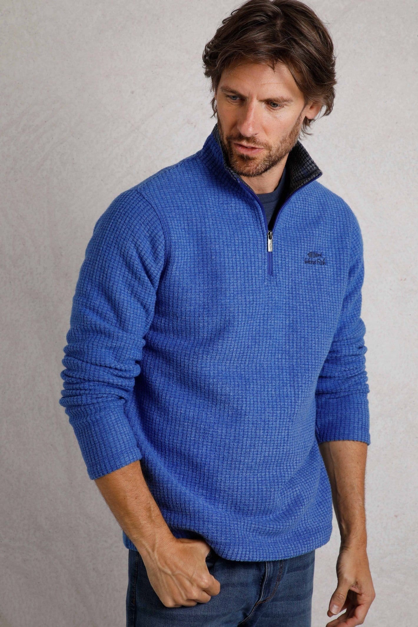 Weird Fish Weird Fish Men's Newark 1/4 Zip Grid Fleece in Blue - 4