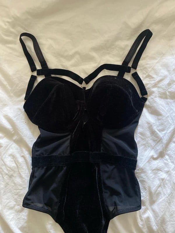 ASOS Black Velvet Bodysuit with Harness