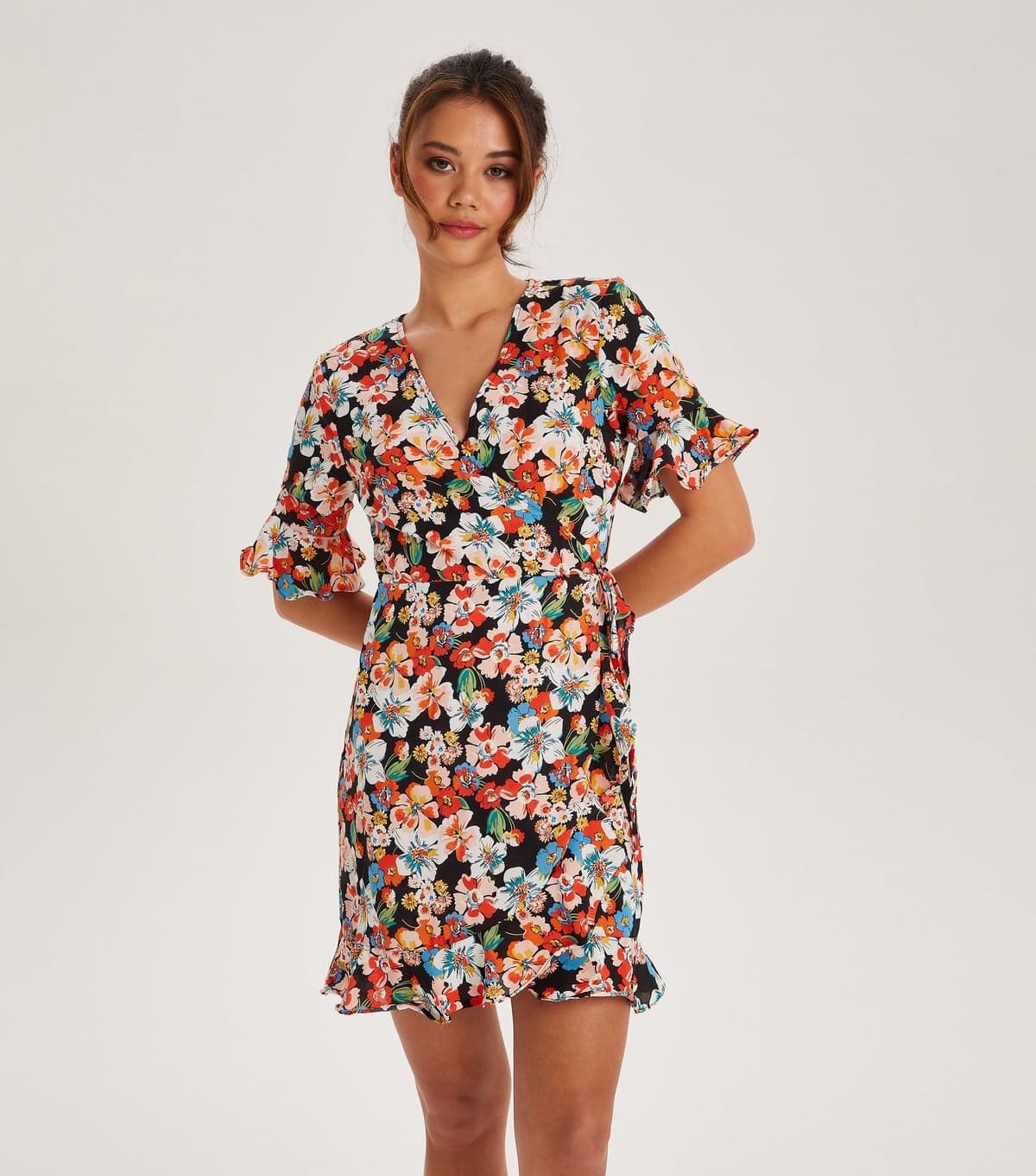 Urban Bliss Women's Black Floral Print Wrap Mini Dress Urban Bliss New Look