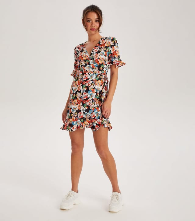Urban Bliss Women's Black Floral Print Wrap Mini Dress Urban Bliss New Look - 3