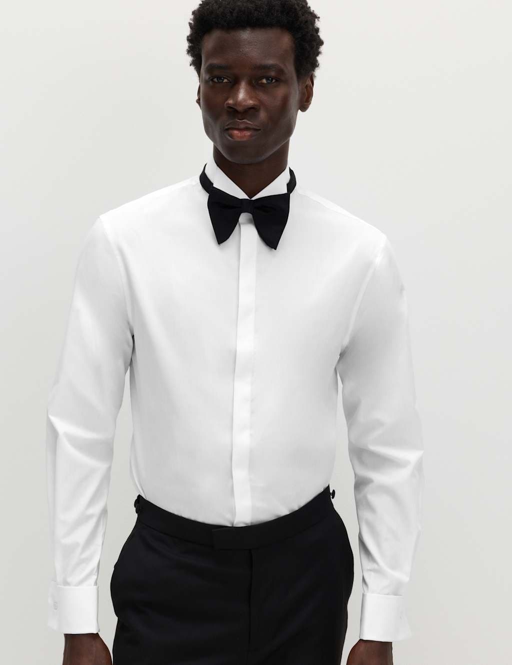 Marks & Spencer M&S White Cotton Blend Slim Fit Dress Shirt
