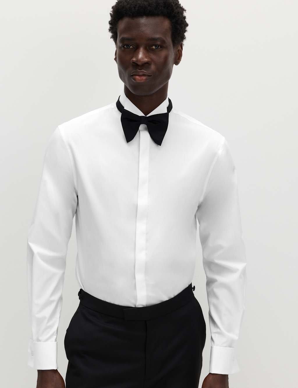 M&S White Cotton Blend Slim Fit Dress Shirt