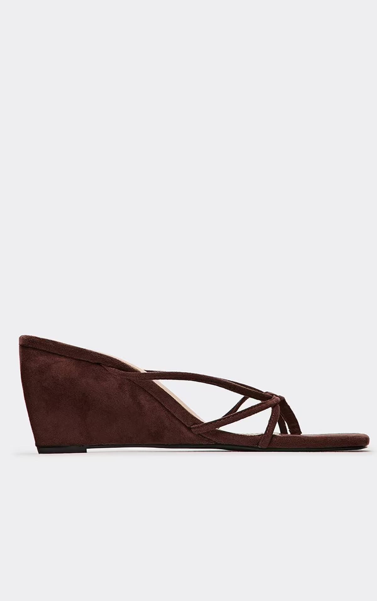 EGO Twyla Strappy Wedge Heeled Mule In Brown Faux Suede, Women's Size UK 3