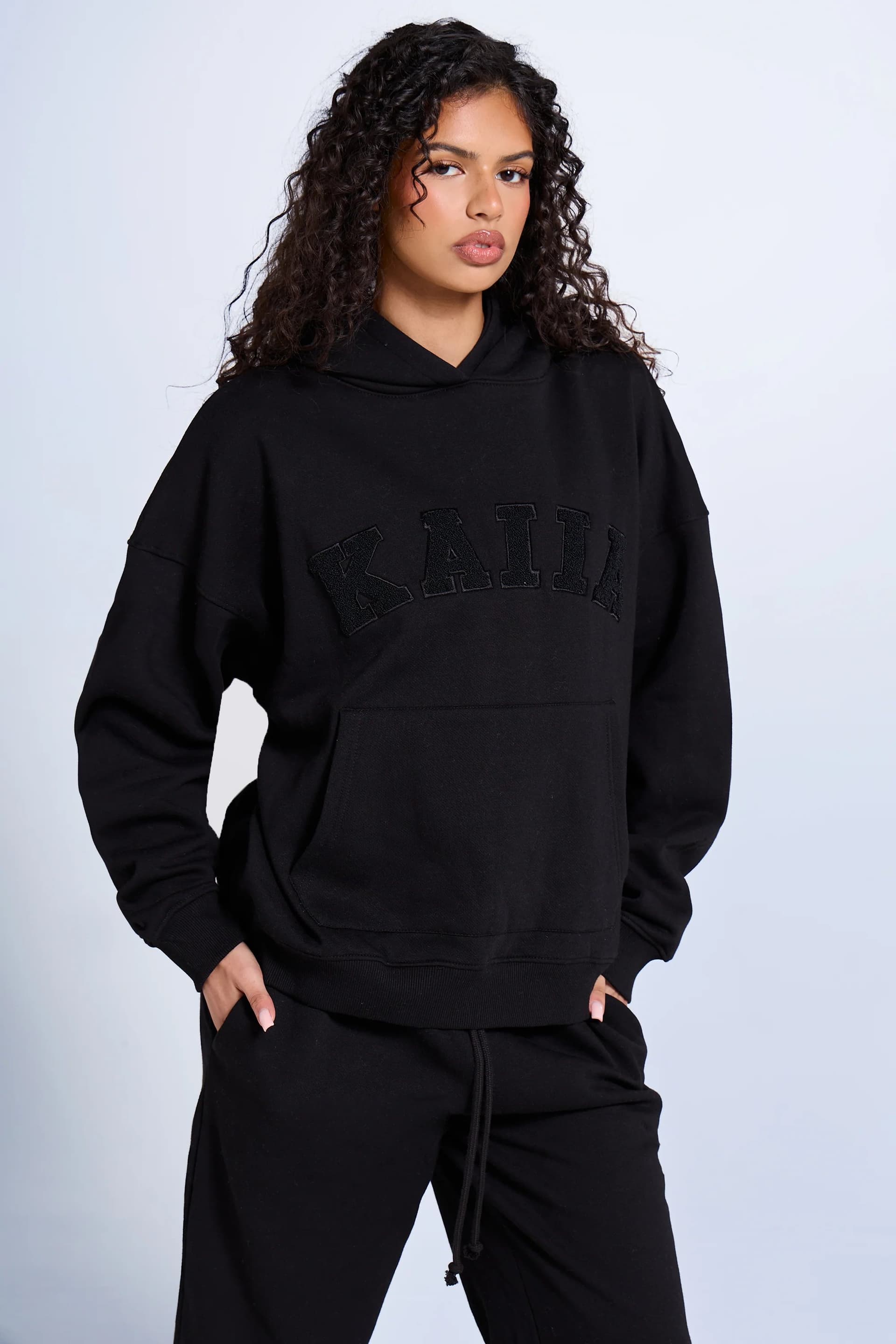 Kaiia Kaiia Slogan Oversized Hoodie Black on Black