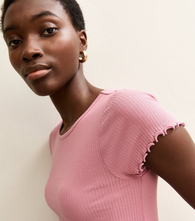 New Look Women's Tall Pink Ribbed Babylock T-Shirt New Look - 2