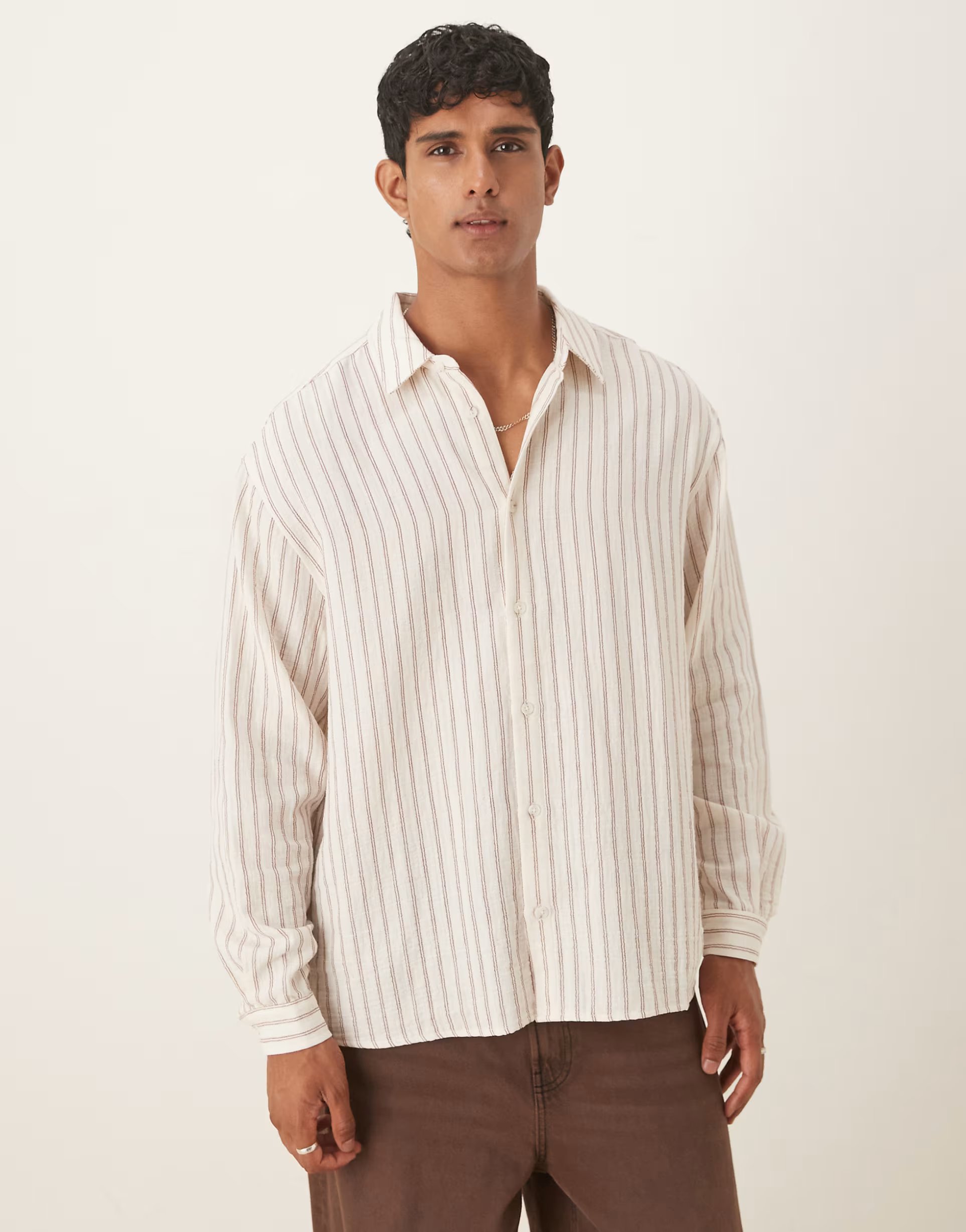 ASOS ASOS DESIGN oversized shirt in brown stripe - 1
